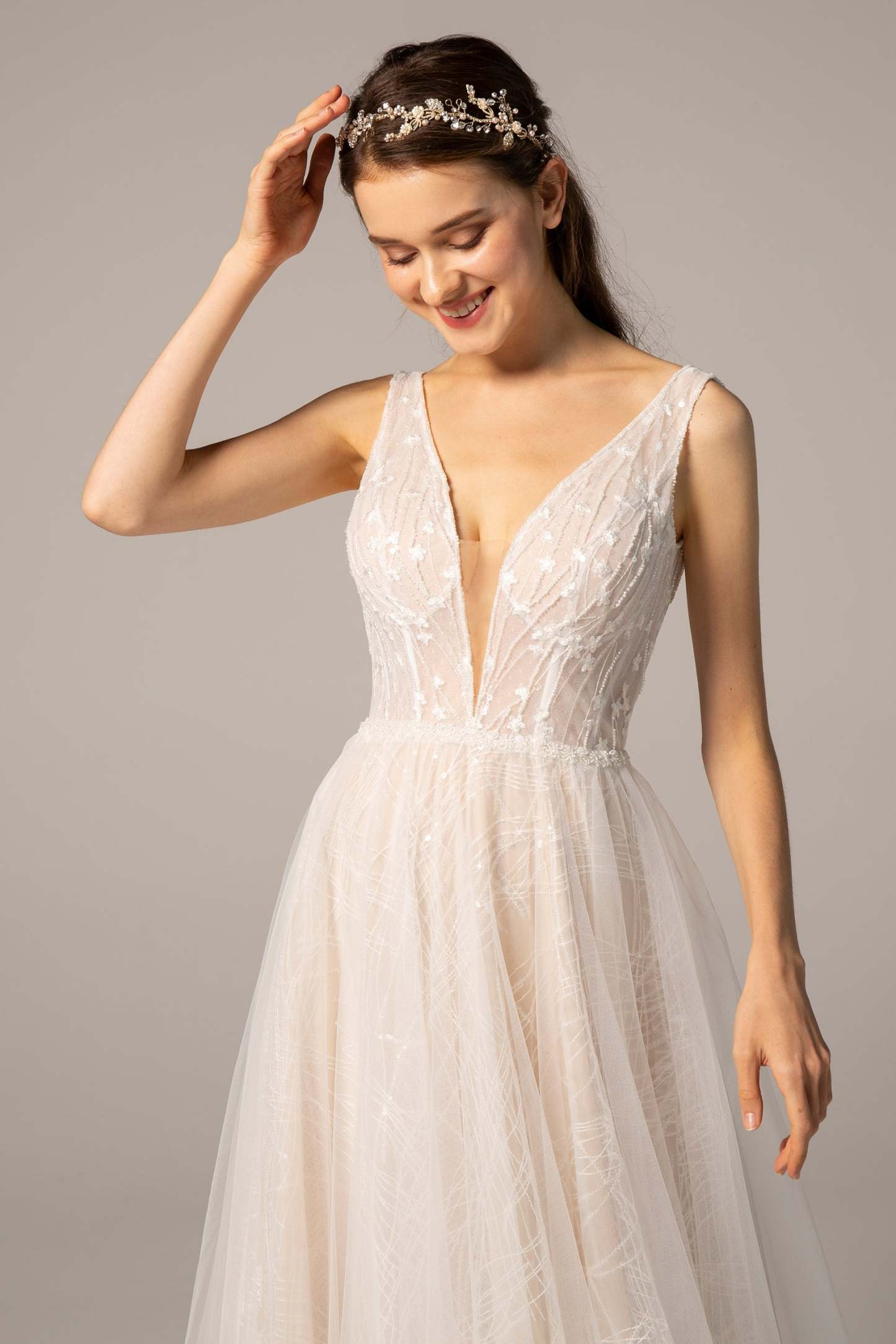 A-Line Court Train Tulle Wedding Dress