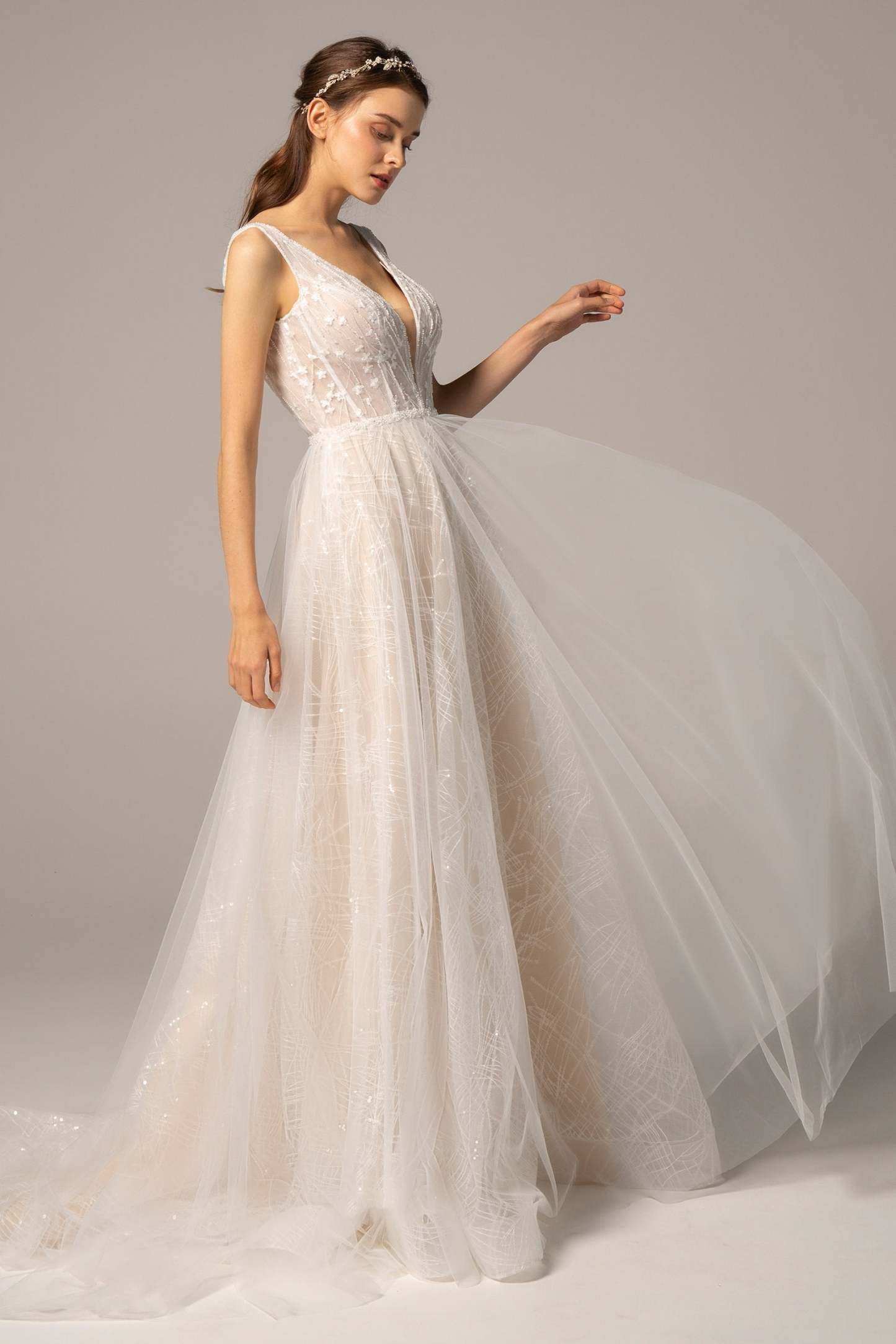 A-Line Court Train Tulle Wedding Dress