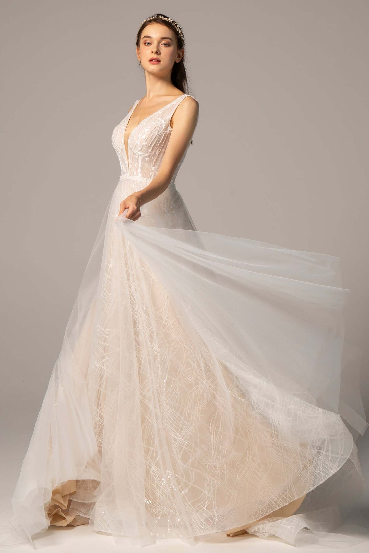 A-Line Court Train Tulle Wedding Dress