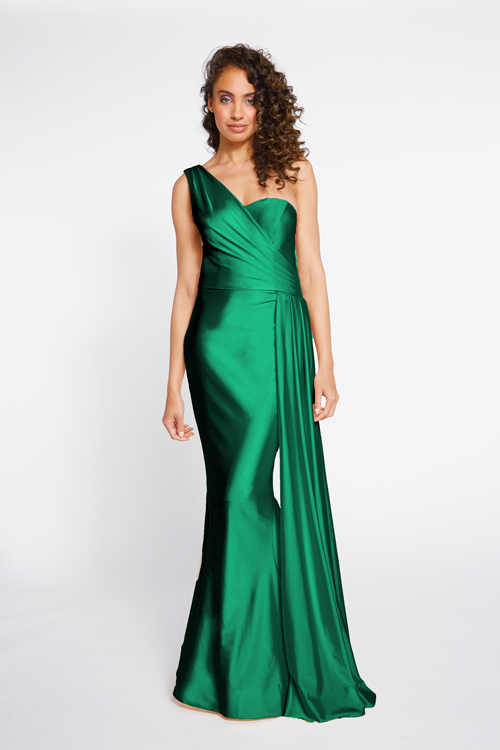 BARI JAY STYLE 2253 One Shoulder Bridesmaid Dress With Ruched Side Seam