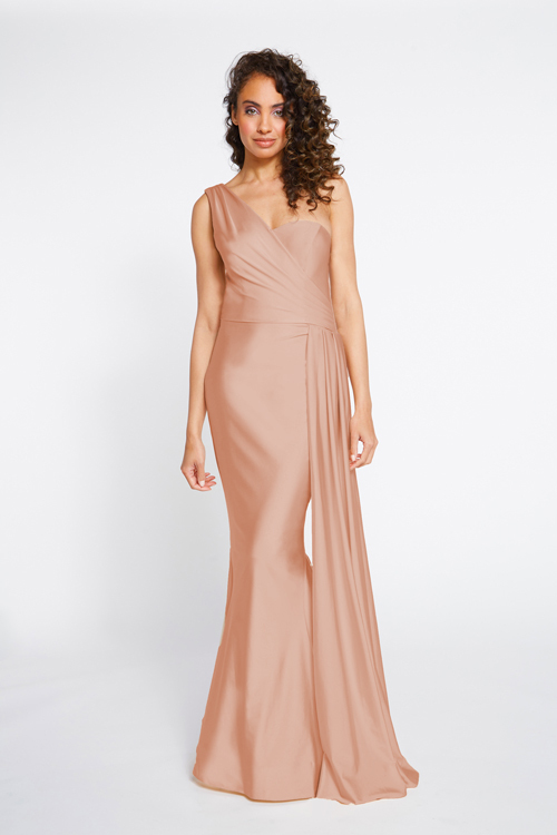 BARI JAY STYLE 2253 One Shoulder Bridesmaid Dress With Ruched Side Seam