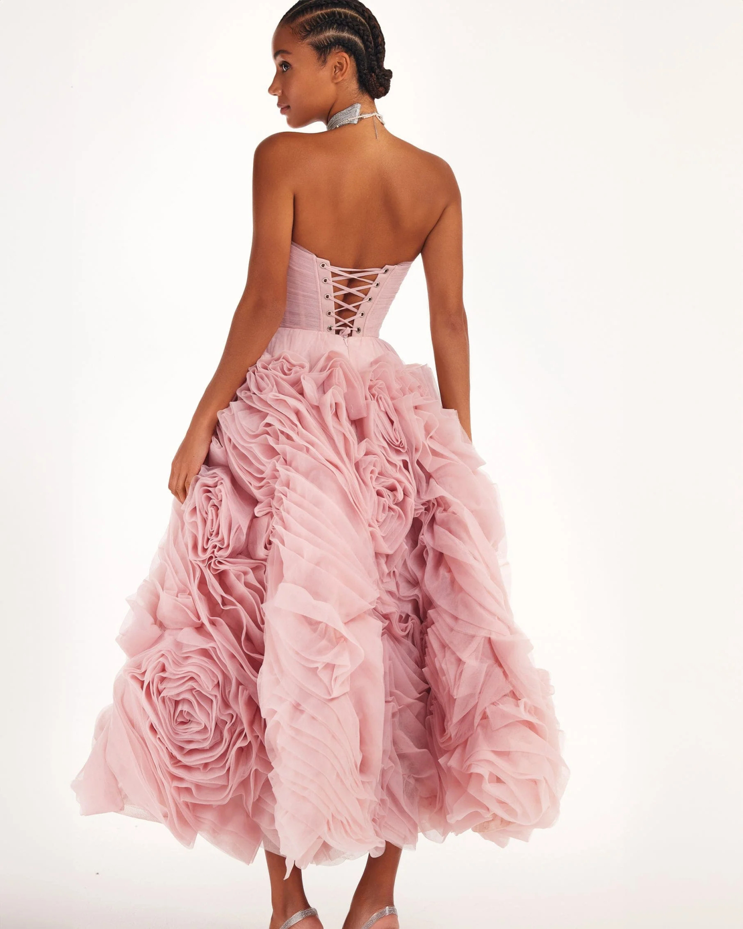 Dramatically Misty Pink Flowered Tulle Dress