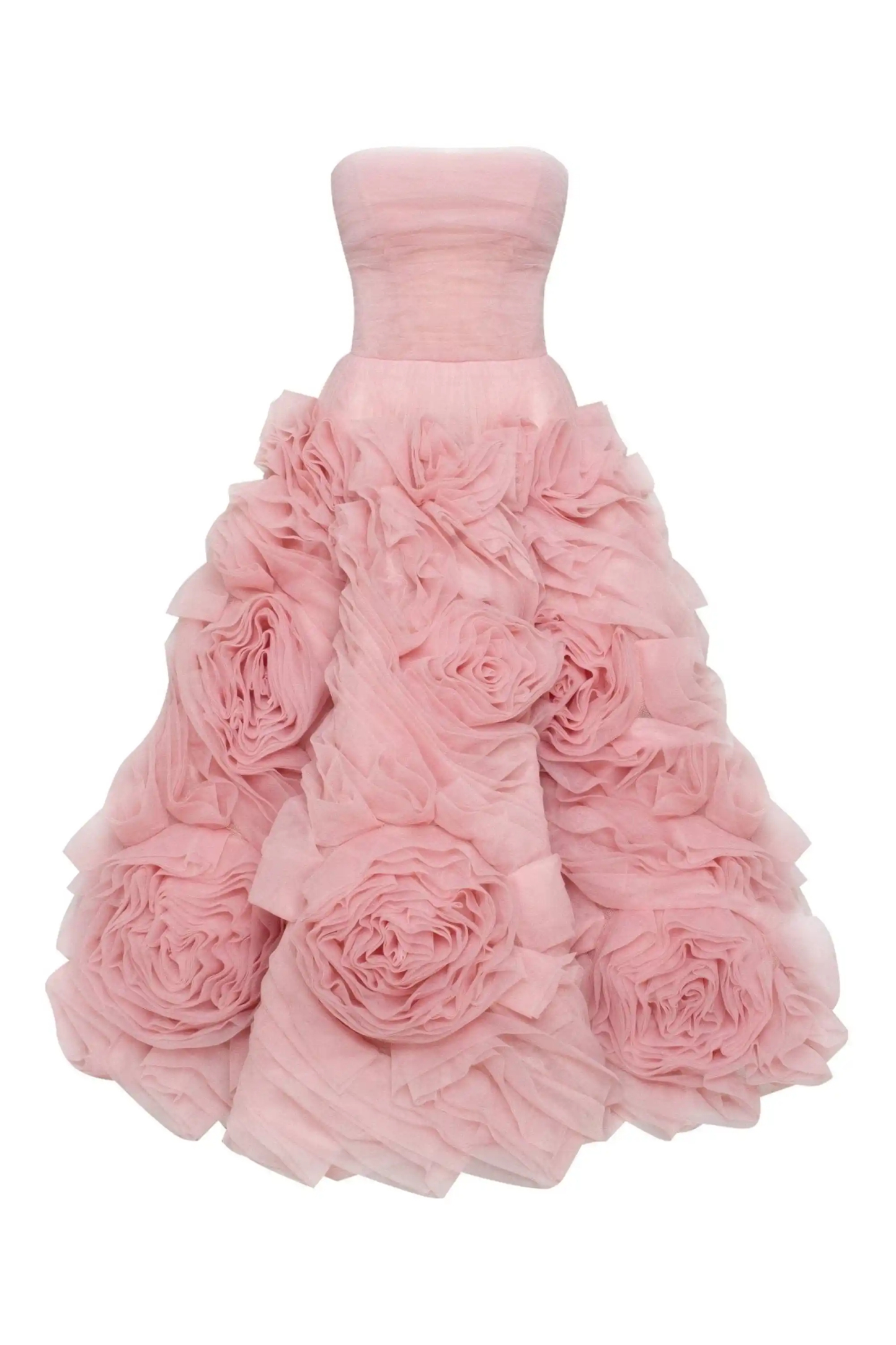 Dramatically Misty Pink Flowered Tulle Dress