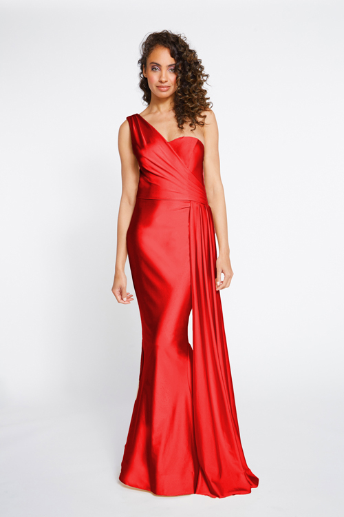 BARI JAY STYLE 2253 One Shoulder Bridesmaid Dress With Ruched Side Seam