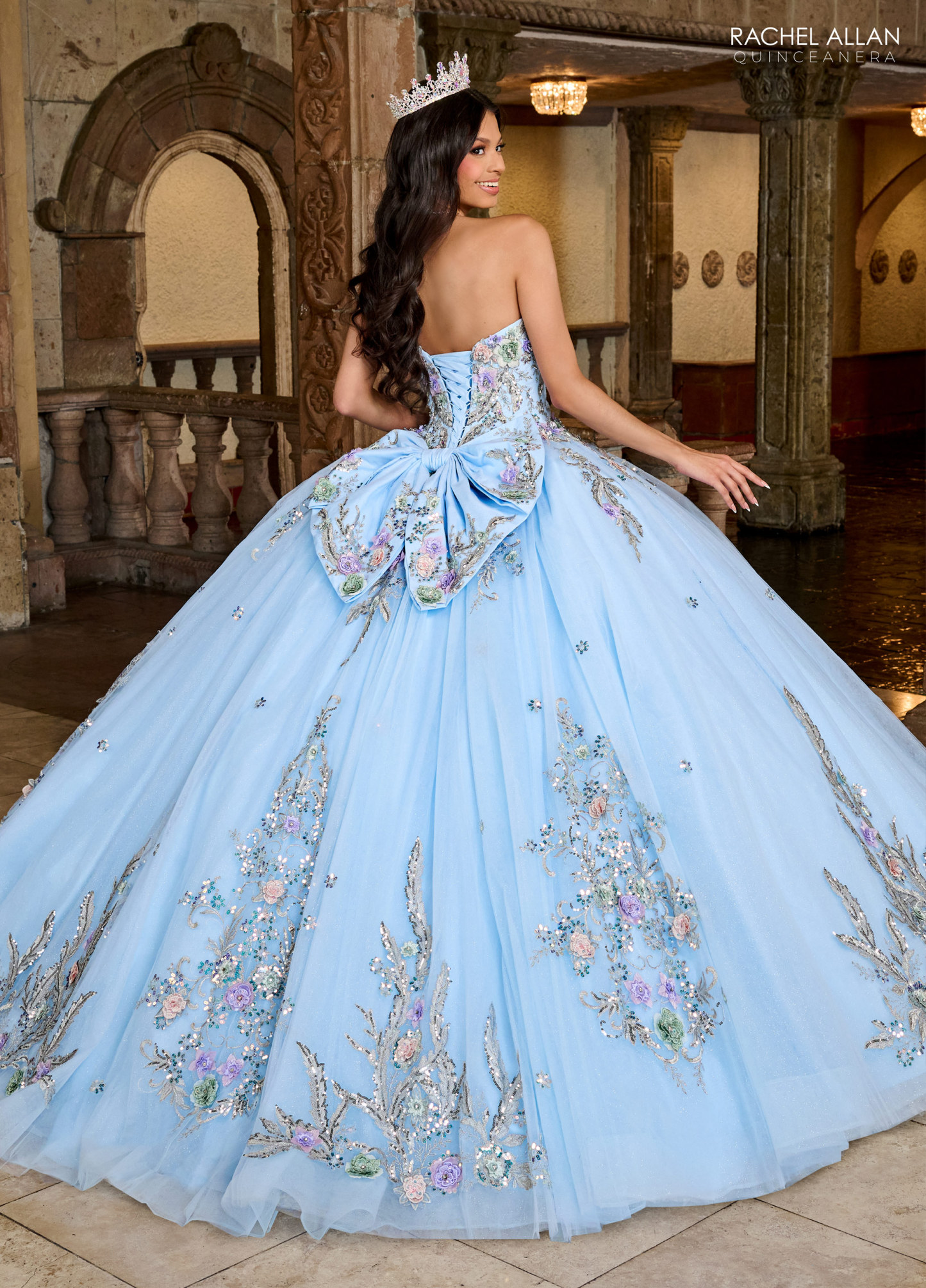 Glitter tulle ballgown Applique 3d Flowers Quinceanera Gowns #RQ3126