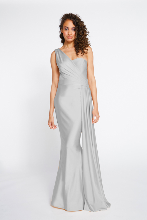 BARI JAY STYLE 2253 One Shoulder Bridesmaid Dress With Ruched Side Seam