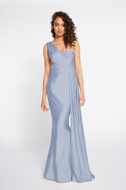 BARI JAY STYLE 2253 One Shoulder Bridesmaid Dress With Ruched Side Seam