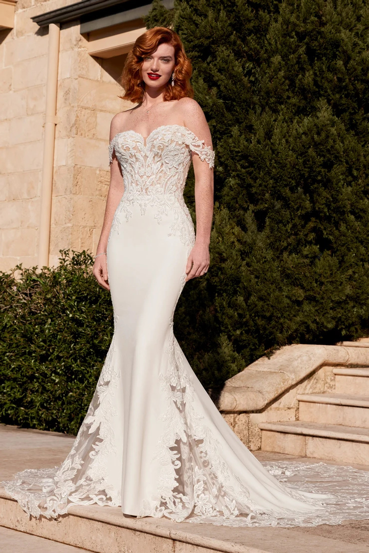 Off-Shoulder Wedding Dress With Laser Cut Train # ST611