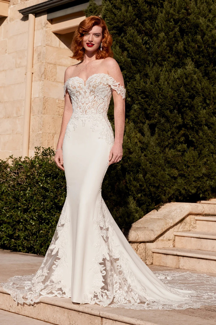 Off-Shoulder Wedding Dress With Laser Cut Train # ST611