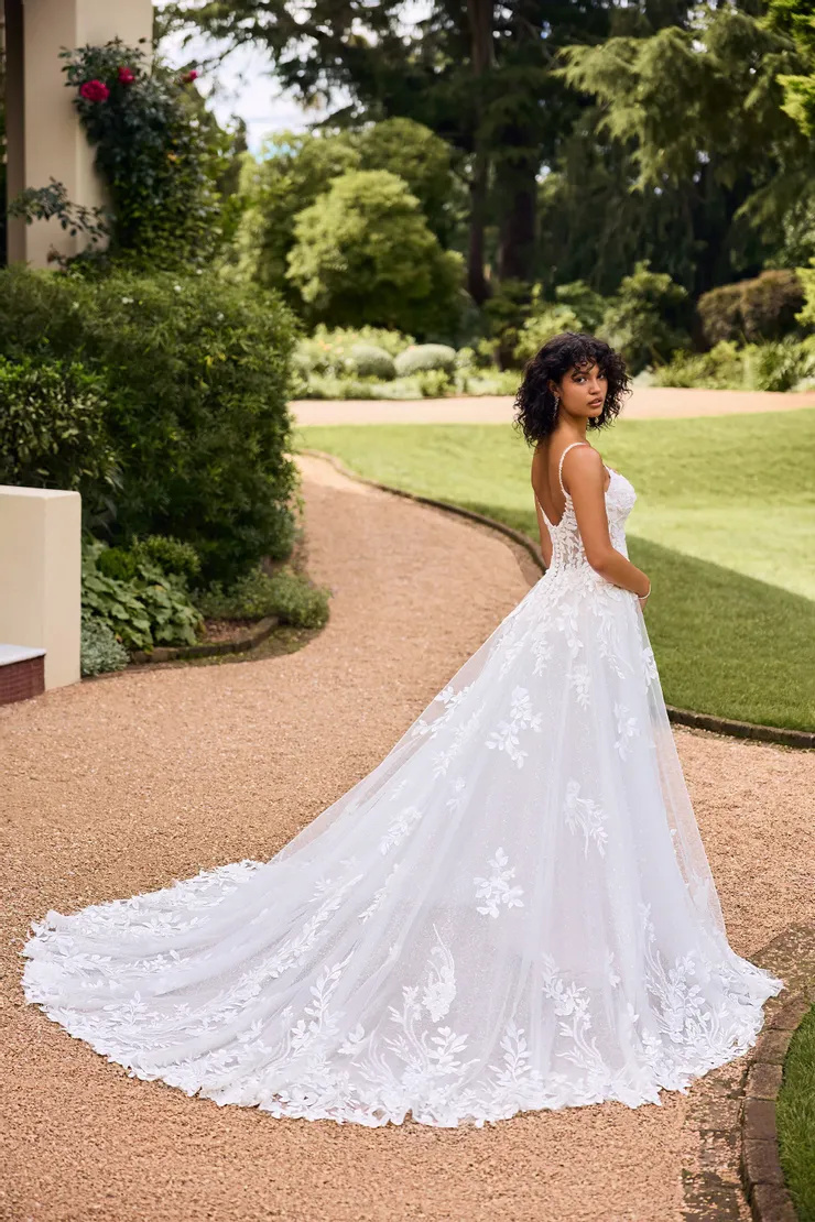 Fantastical A-Line Wedding Dress With Semi-Sheer Train # ST621