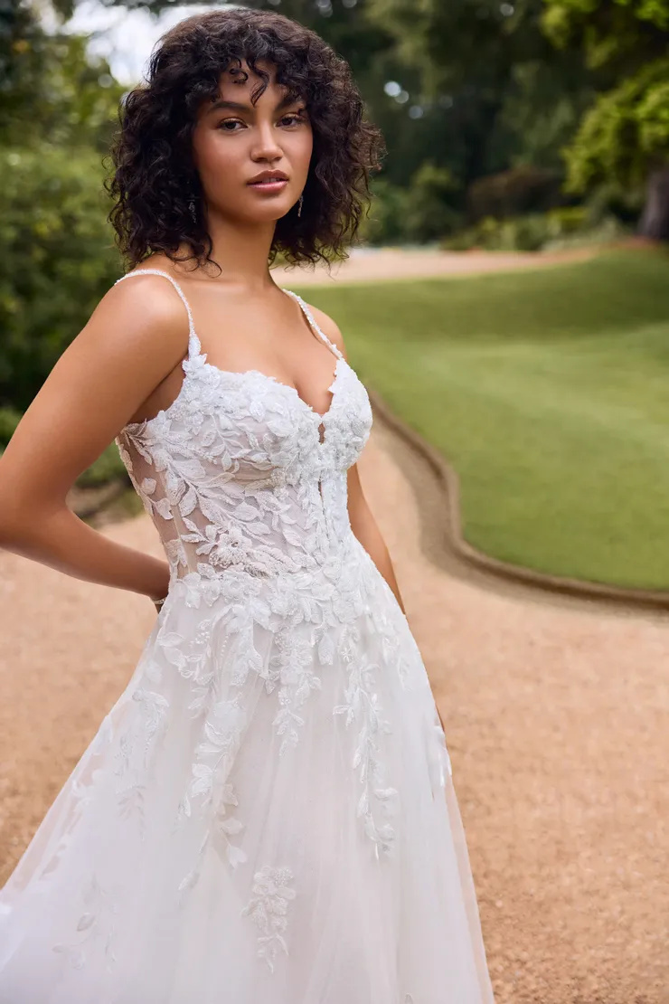 Fantastical A-Line Wedding Dress With Semi-Sheer Train # ST621