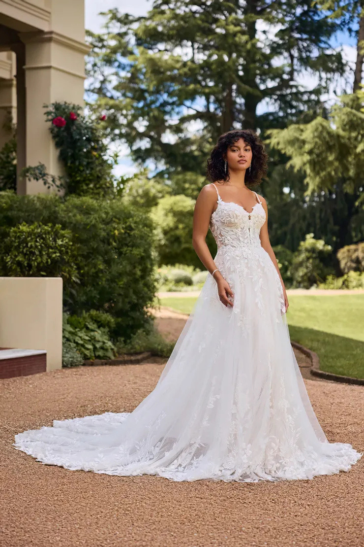 Fantastical A-Line Wedding Dress With Semi-Sheer Train # ST621