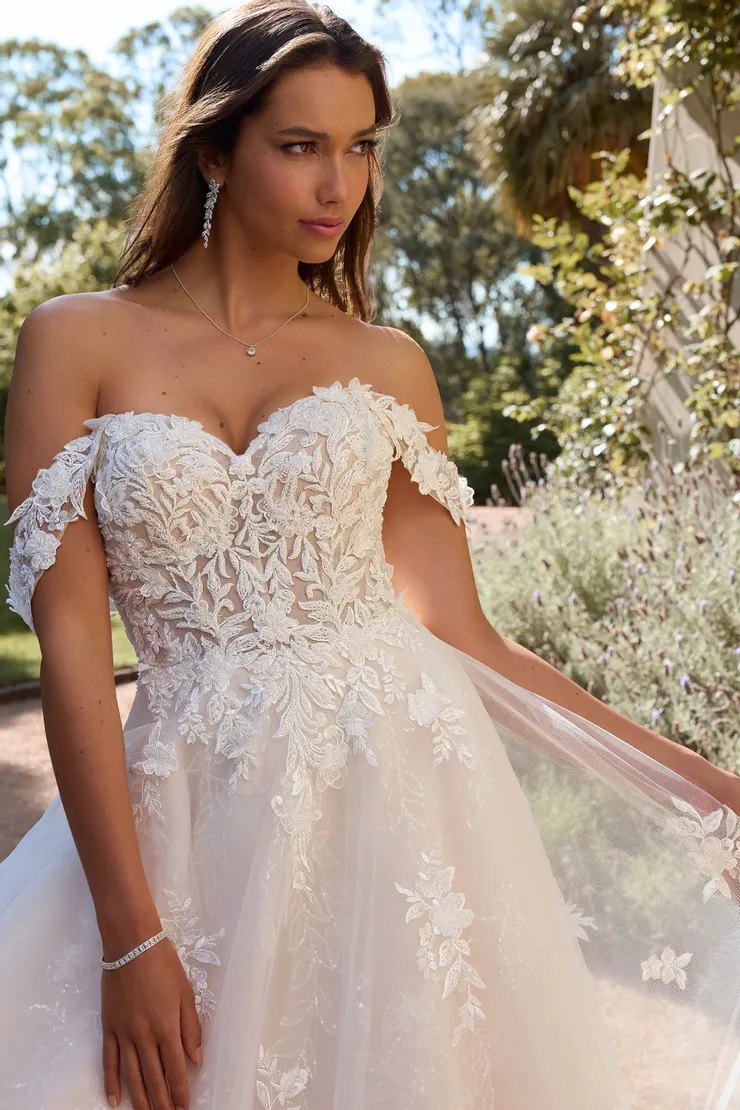 Beaded Bridal Ball Gown Featuring Grand Train With Lace Trim # ST625