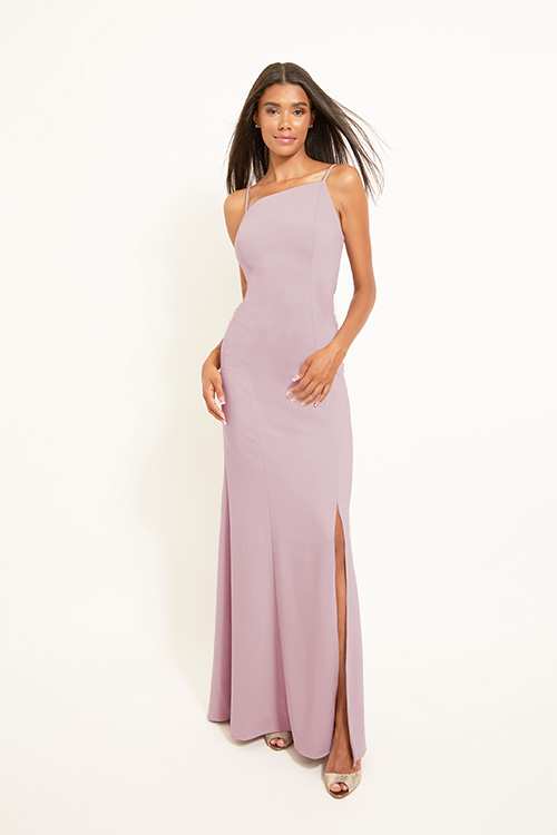 BARI JAY STYLE 2309 Stretch Crepe Asymmetrical Spaghetti Strap Gown