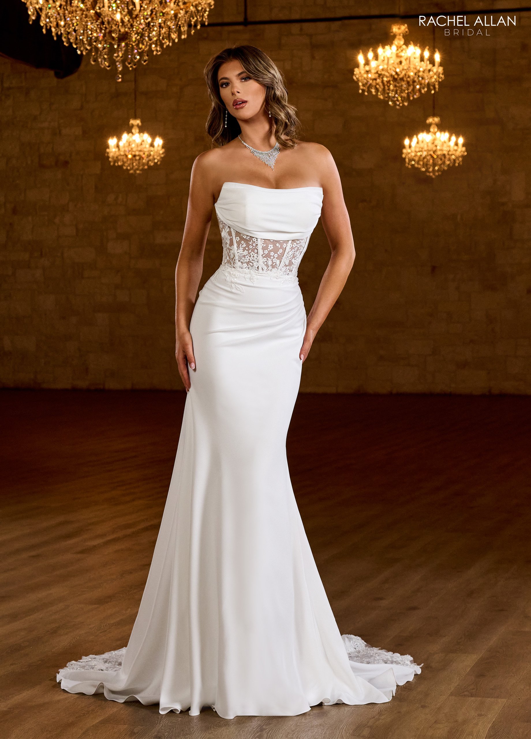 Elegance Strapless Straight Neckline Stretch Crepe Mermaid Wedding Dress RB2185