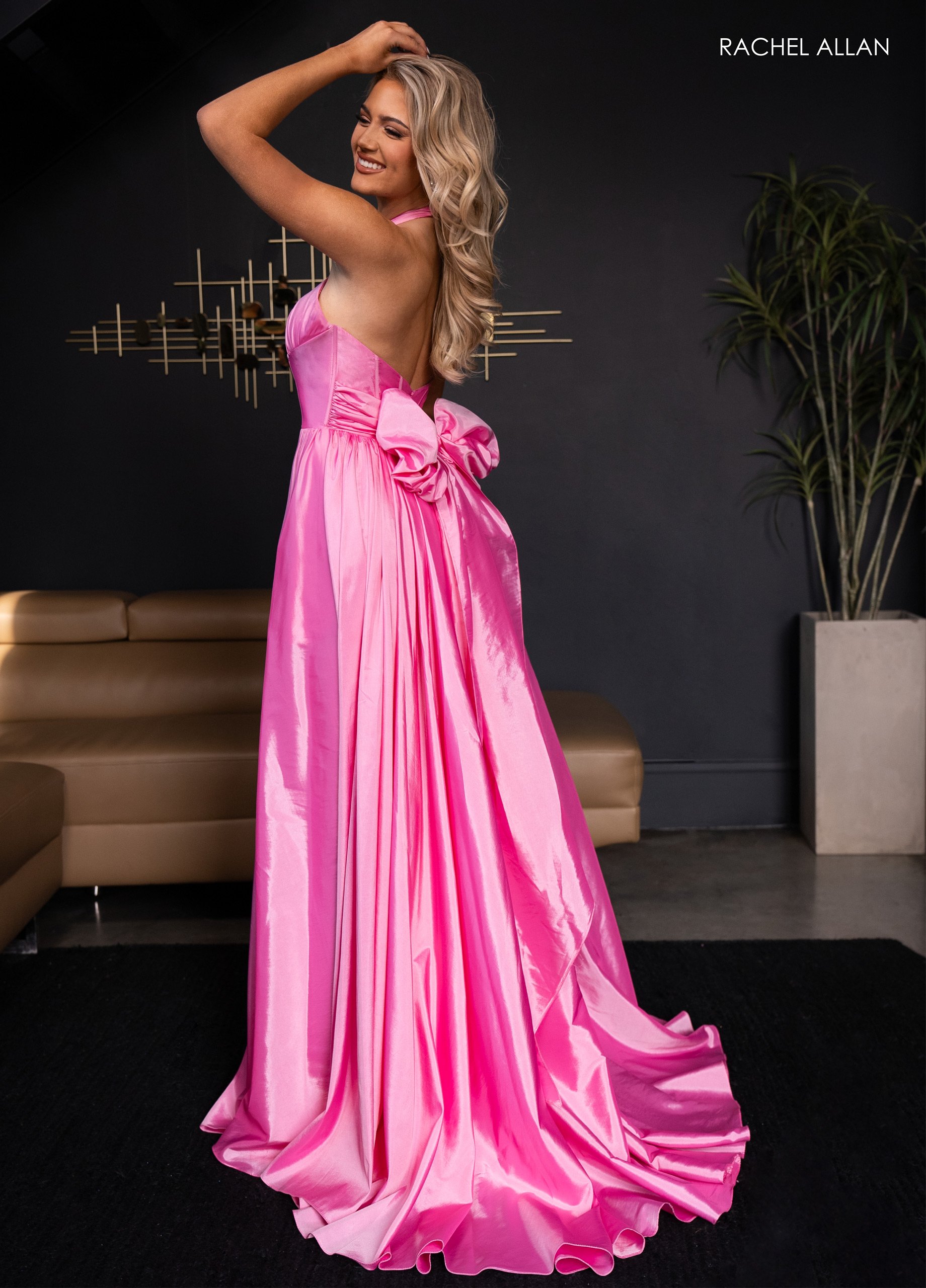 A-Line Halter Keyhole Taffeta Slit Prom Dress 70689