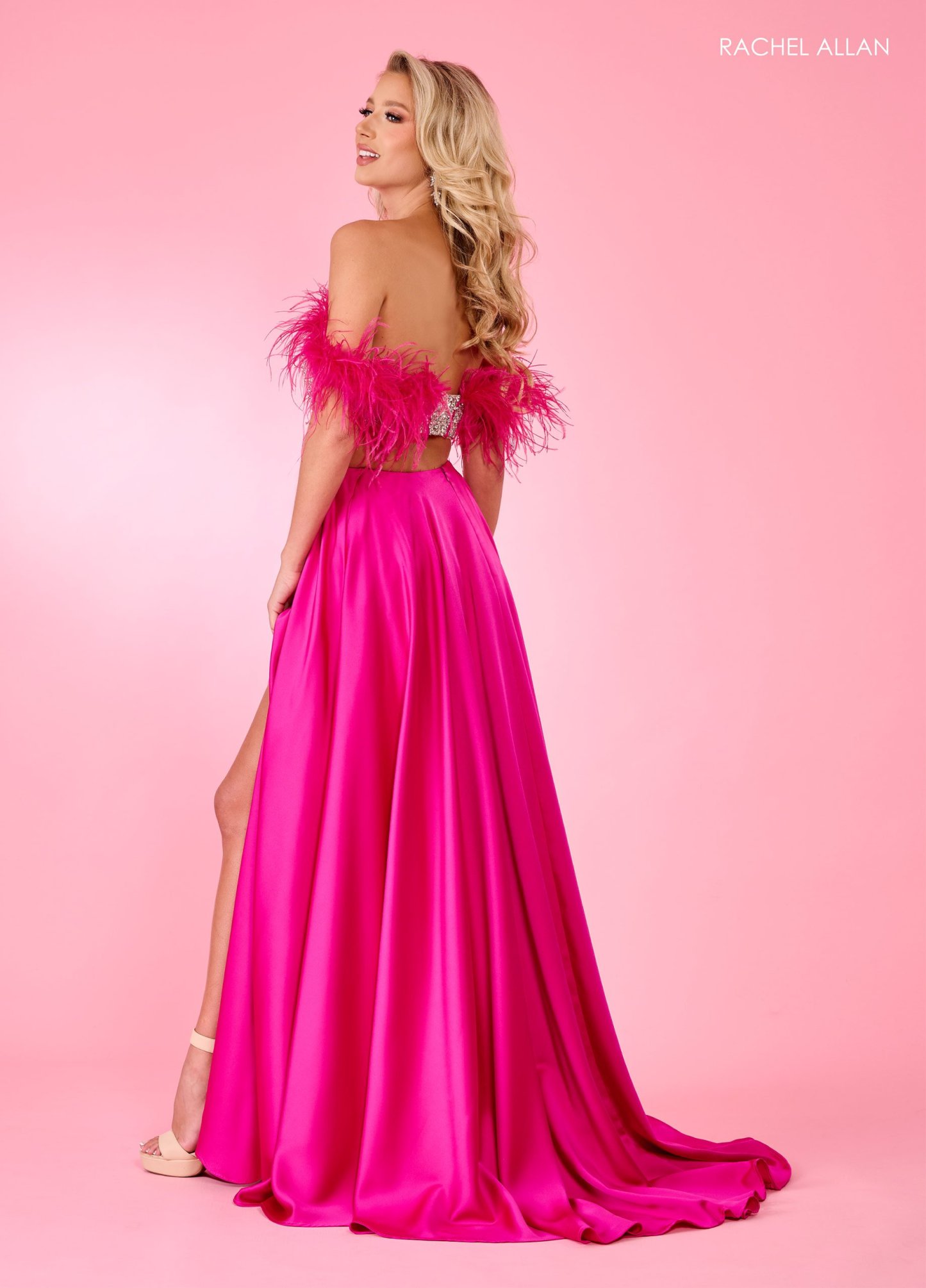 Captivating A-Line Off-The-Shoulder Feather Cutout Back Prom Dress 70519