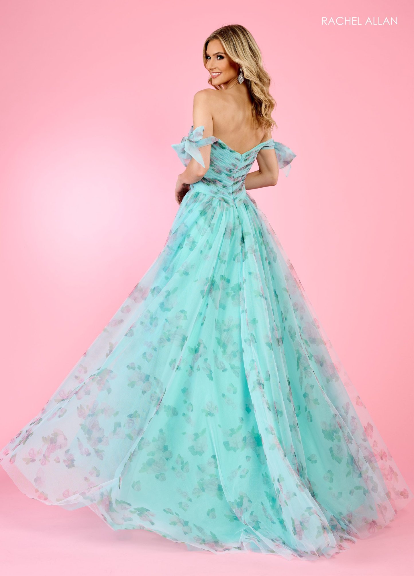 A-Line Sweetheart Off-The-Shoulder Print Tulle Floral Prom Dress70495