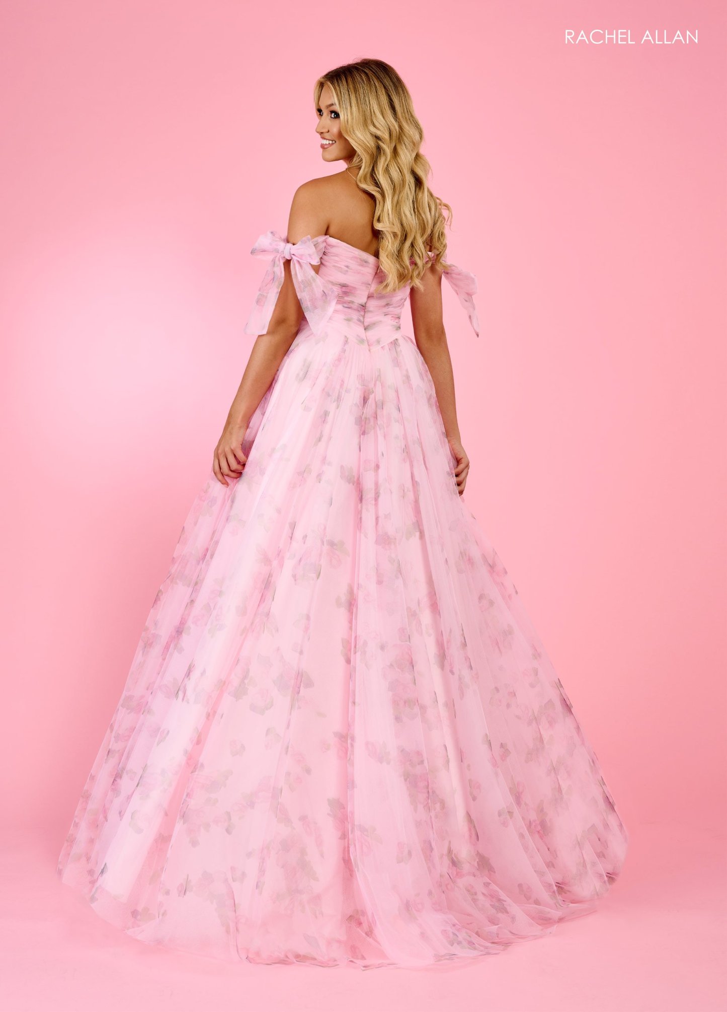 A-Line Sweetheart Off-The-Shoulder Print Tulle Floral Prom Dress70495