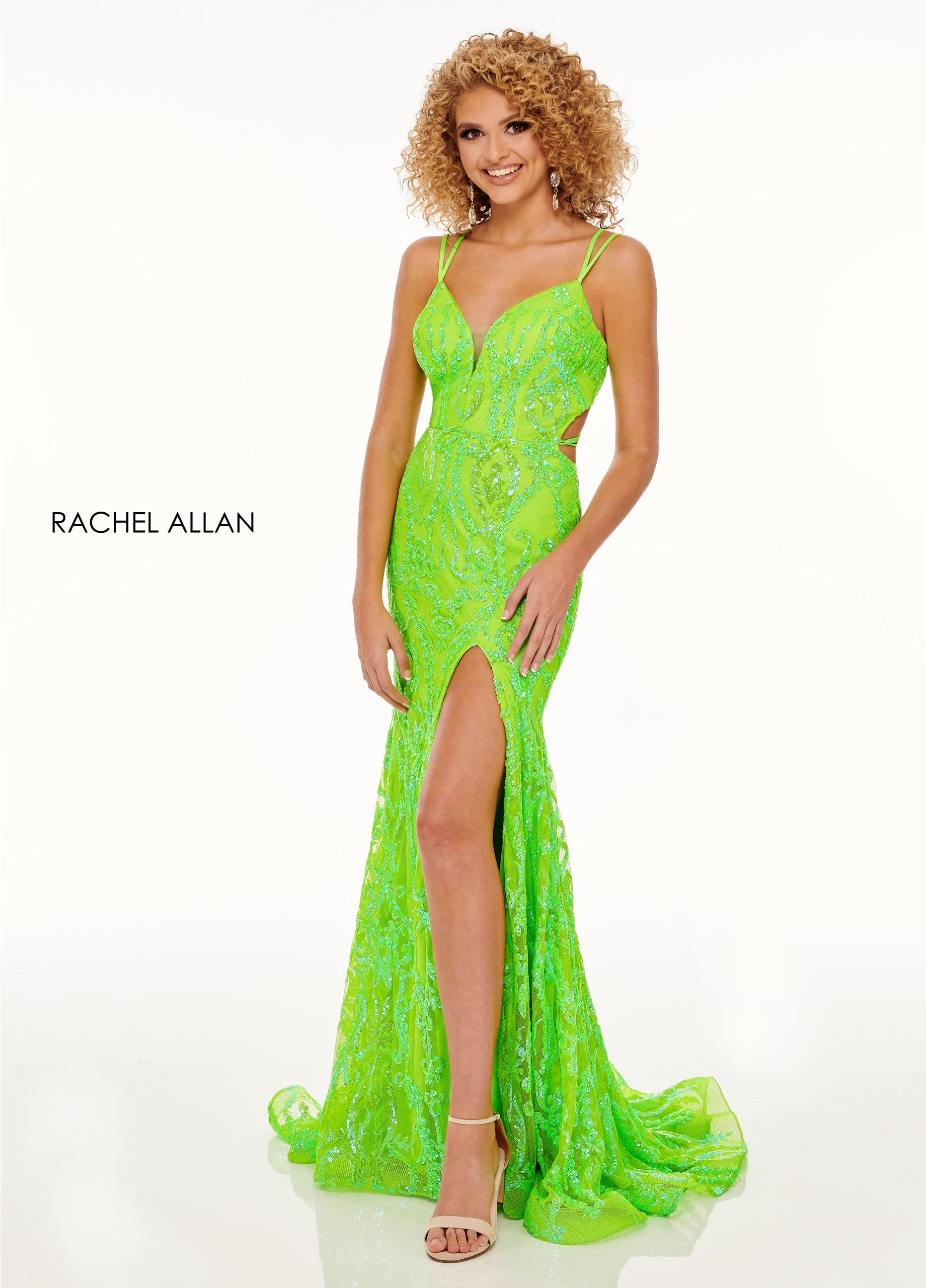 Fitted V-Neck Sequin Tulle Lace-Up Back Prom Dress 70279