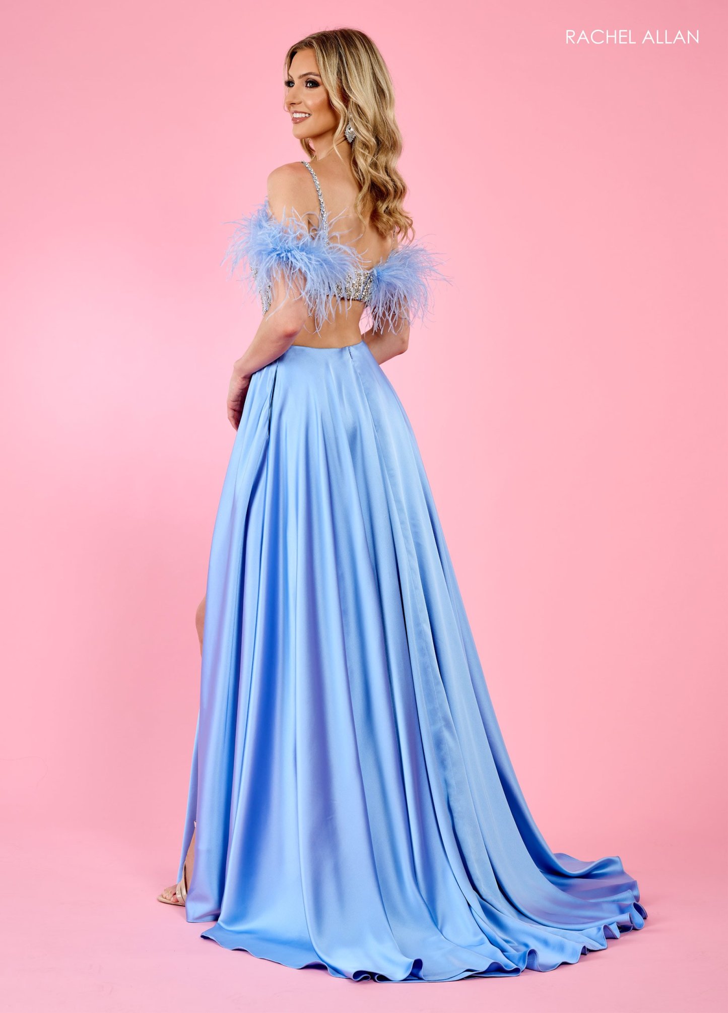 Captivating A-Line Off-The-Shoulder Feather Cutout Back Prom Dress 70519