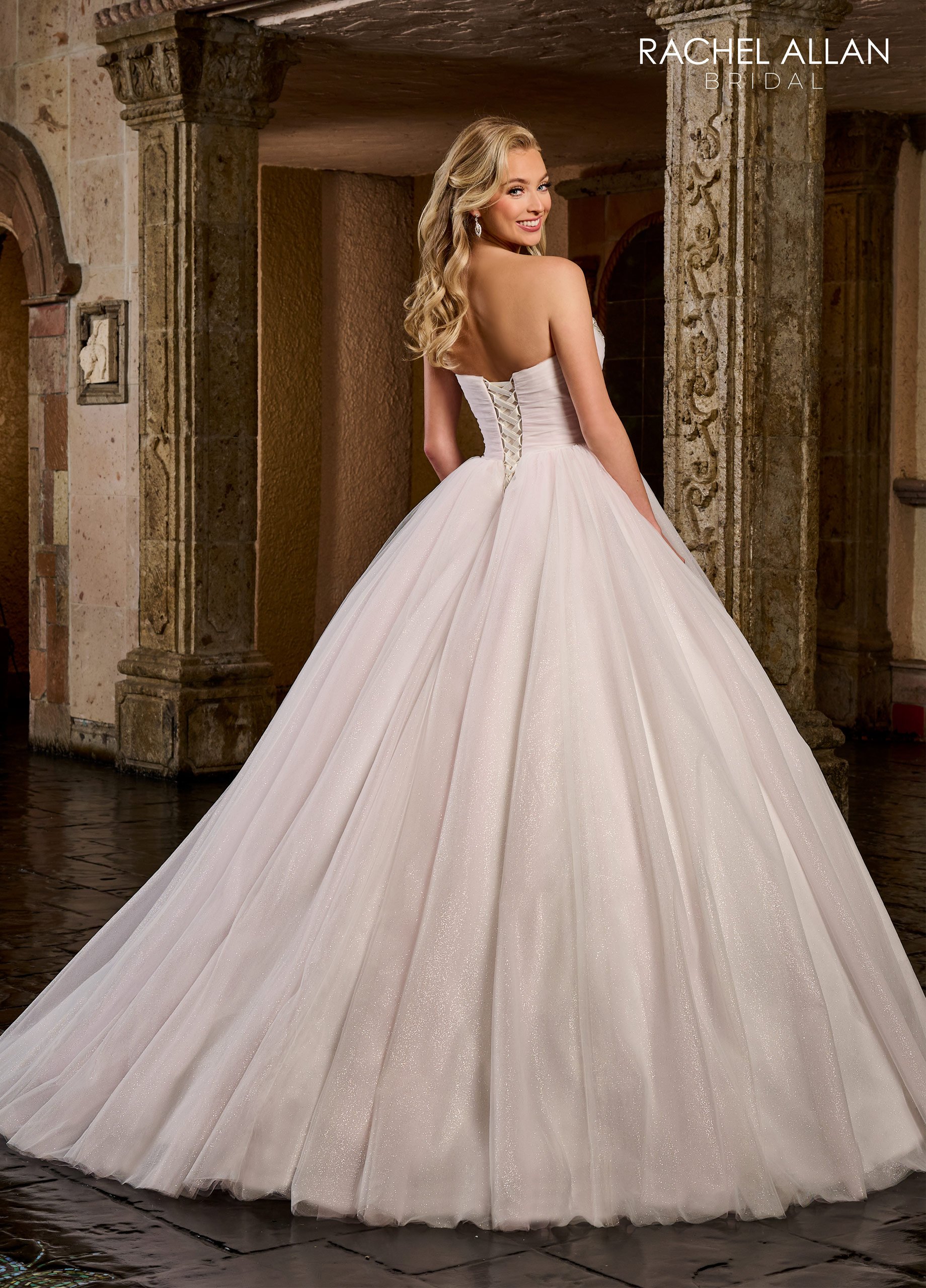 Ball Gown Sweetheart Strapless Beaded Glitter Tulle Lace-Up Back Wedding Dress RB6124