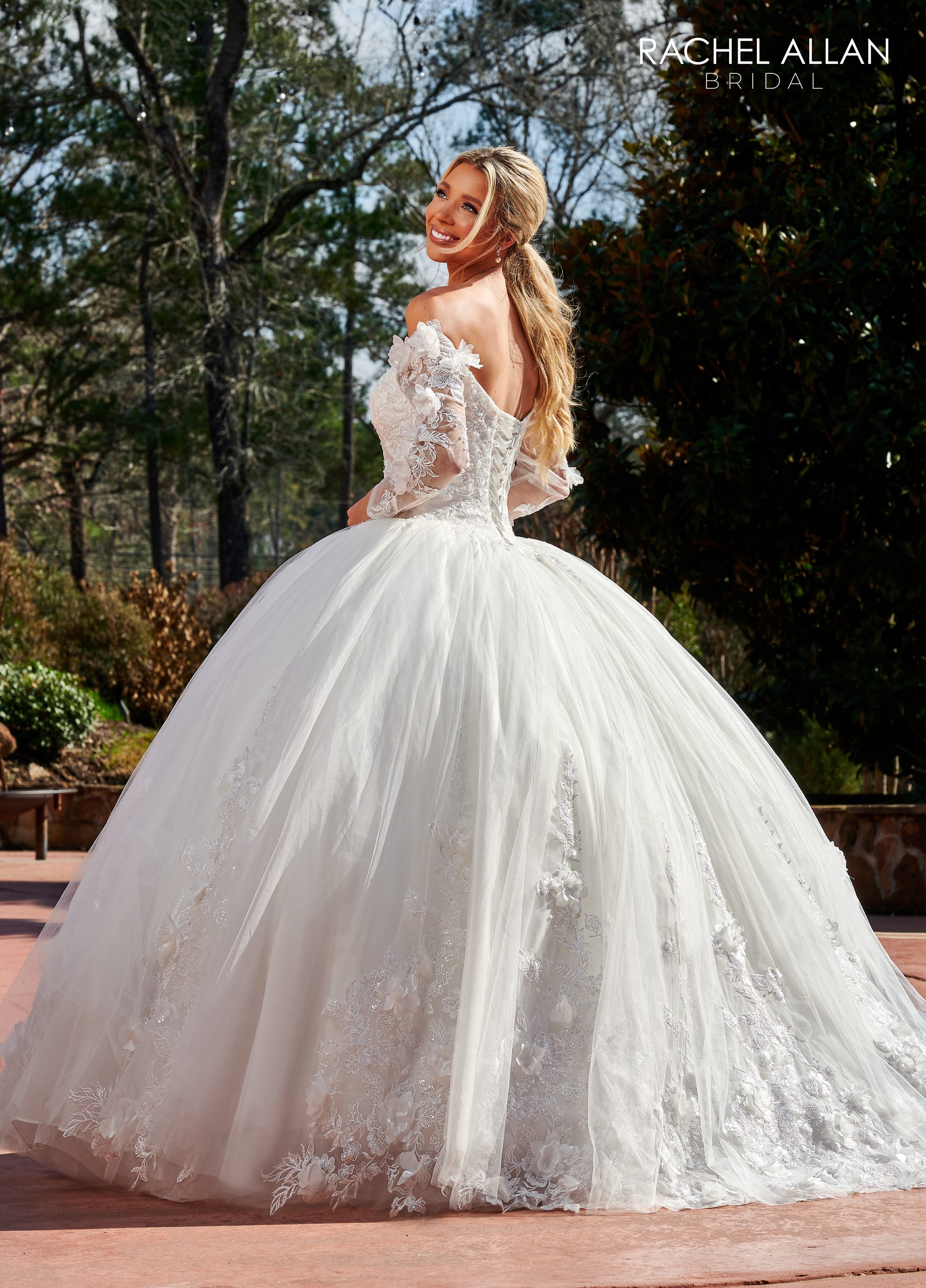 Plunging V-Neck Off-The-Shoulder Illusion Long Sleeves Wedding Dress RB6129