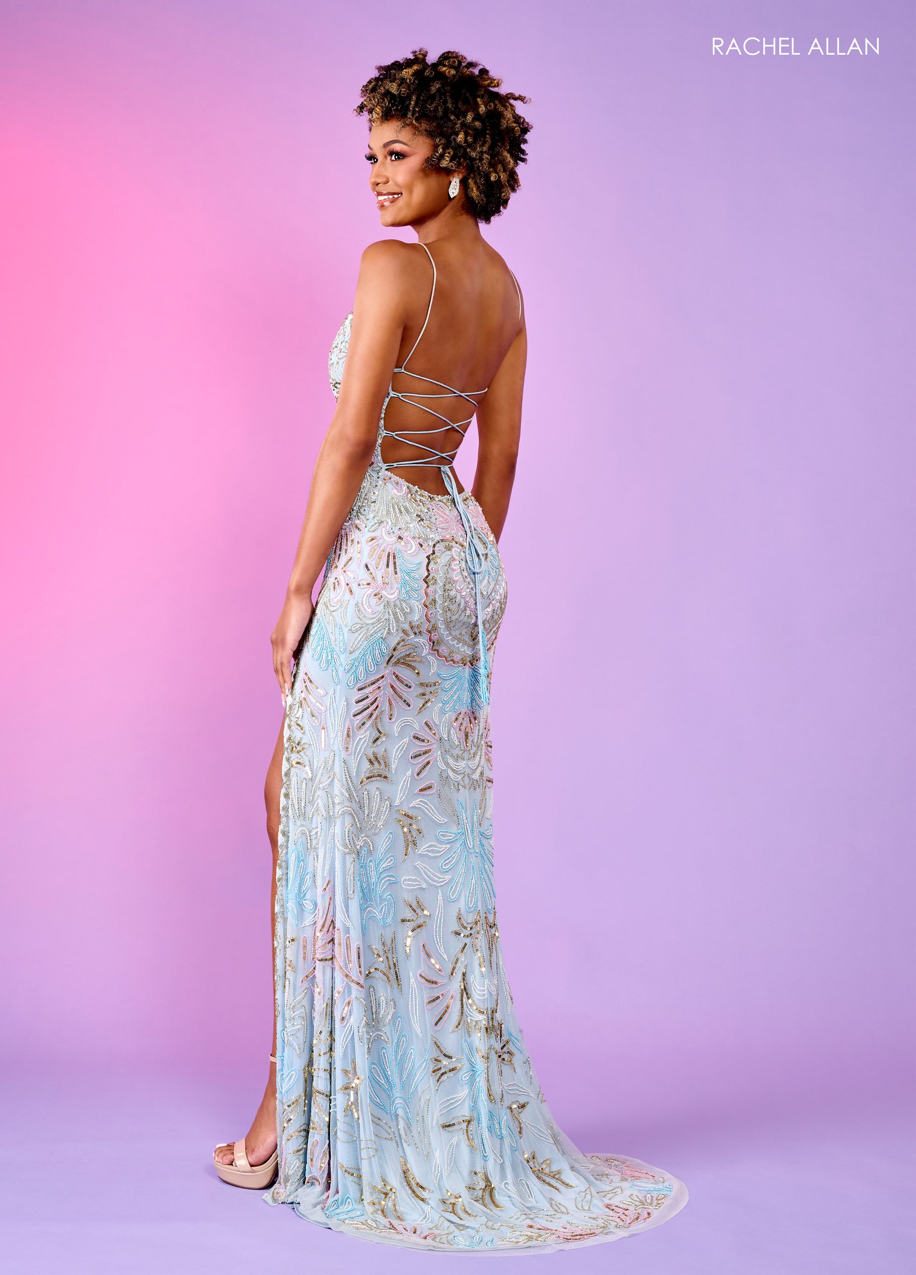 Gorgeous Scalloped Lace-Up Back Beaded Tulle Prom Dress 70002