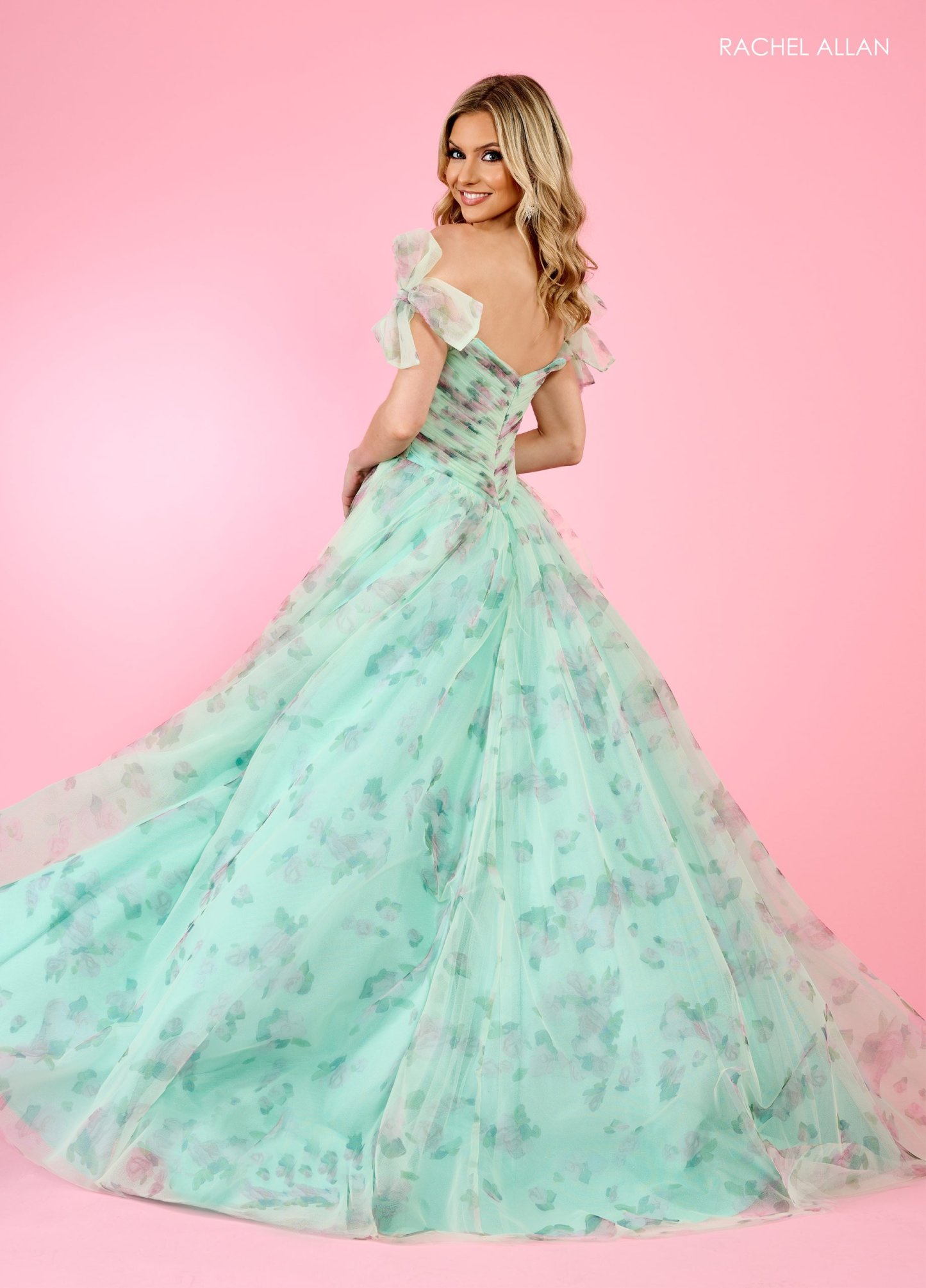 A-Line Sweetheart Off-The-Shoulder Print Tulle Floral Prom Dress70495