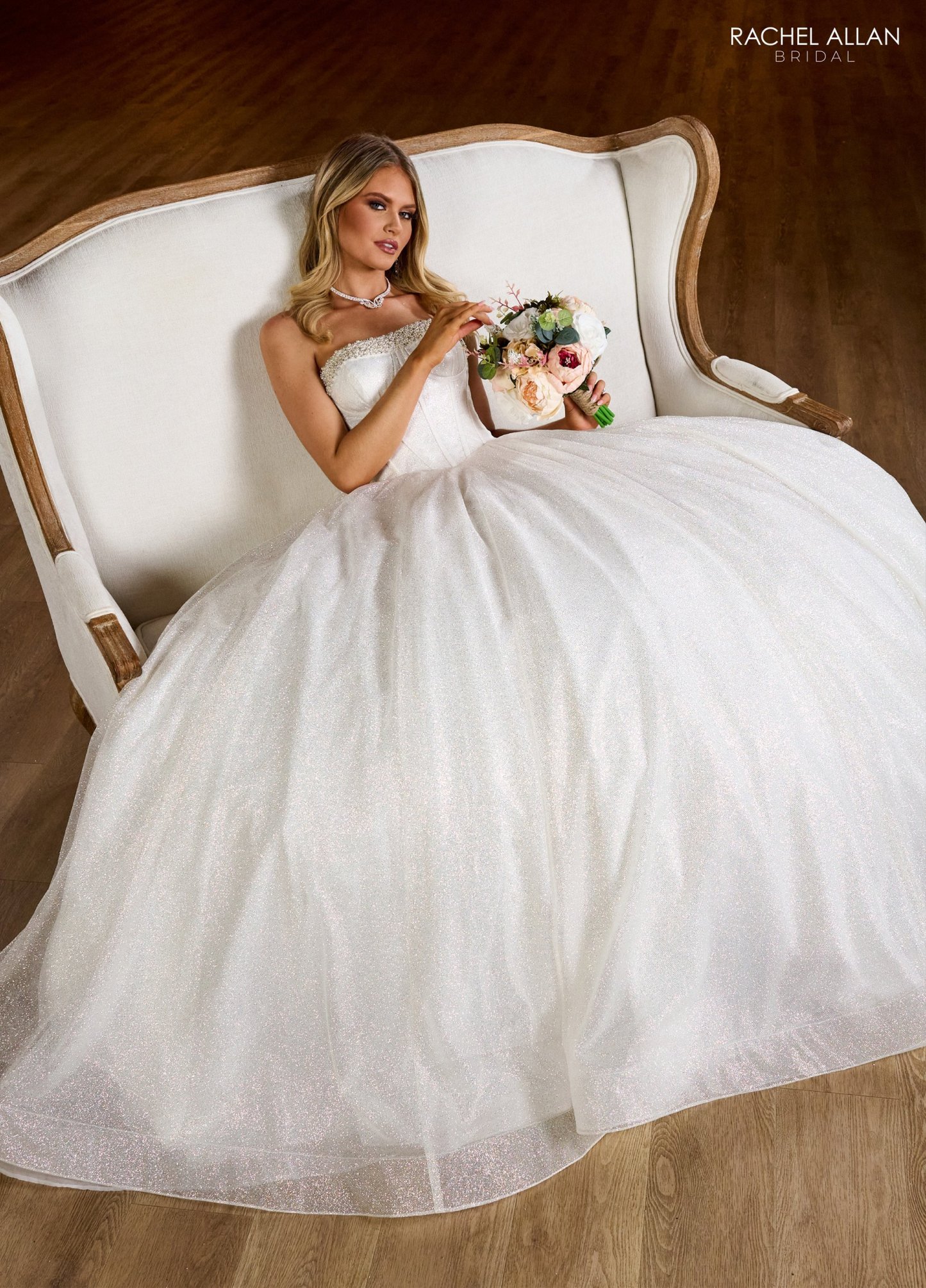 Ball Gown Strapless Sweetheart Glitter Tulle Beading Sequins Wedding Dress RB6149