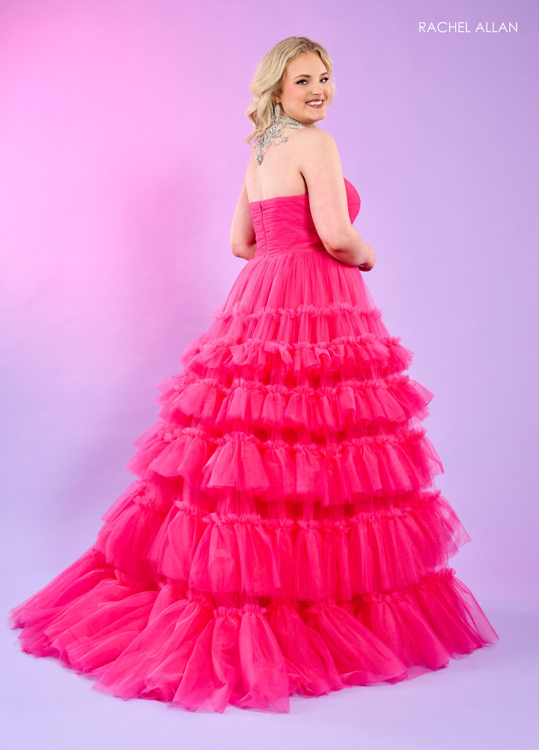 A-Line Curves Tulle Stone Beading Slit Lace Up Back Prom Dress 70503