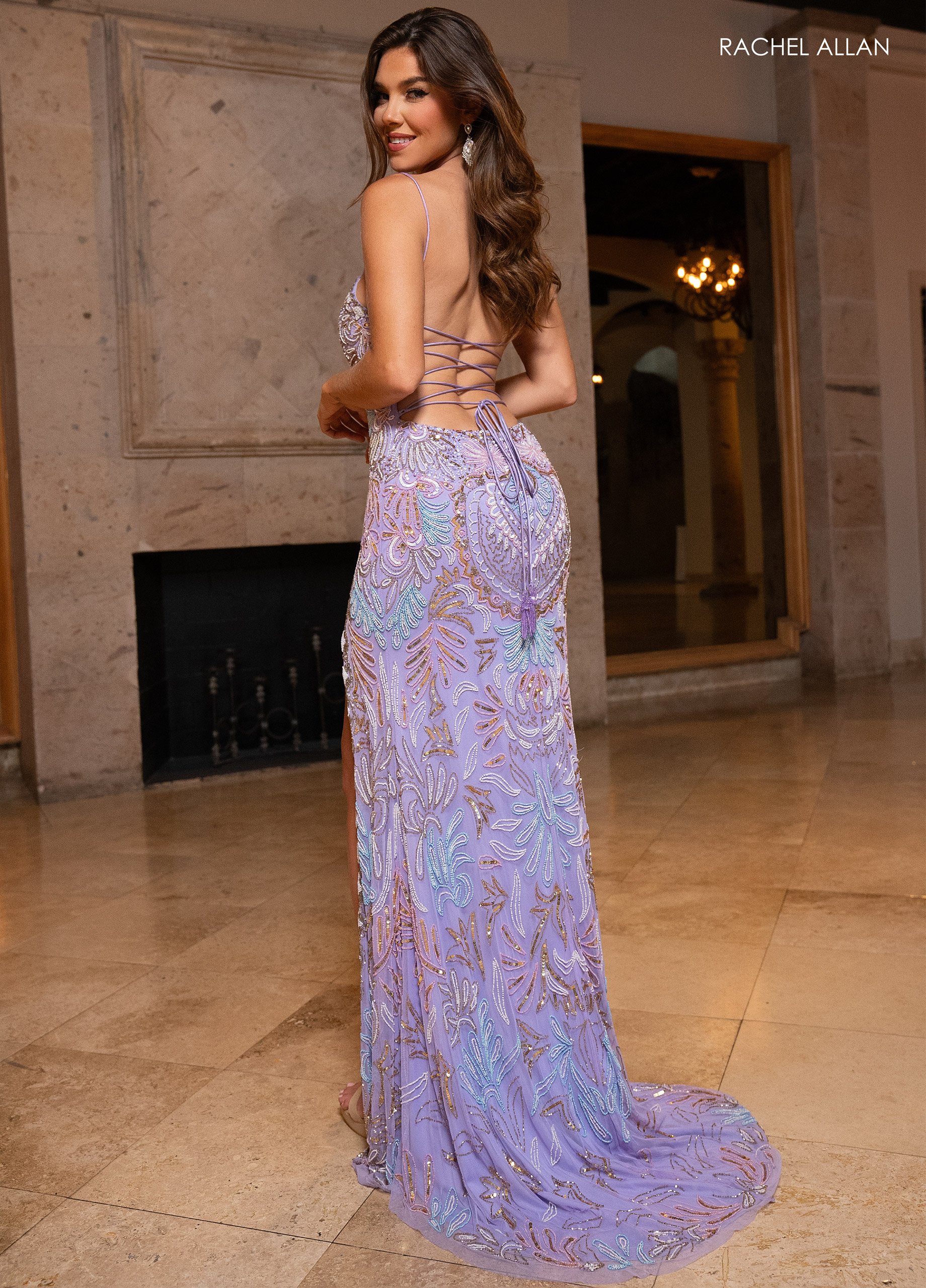 Gorgeous Scalloped Lace-Up Back Beaded Tulle Prom Dress 70002