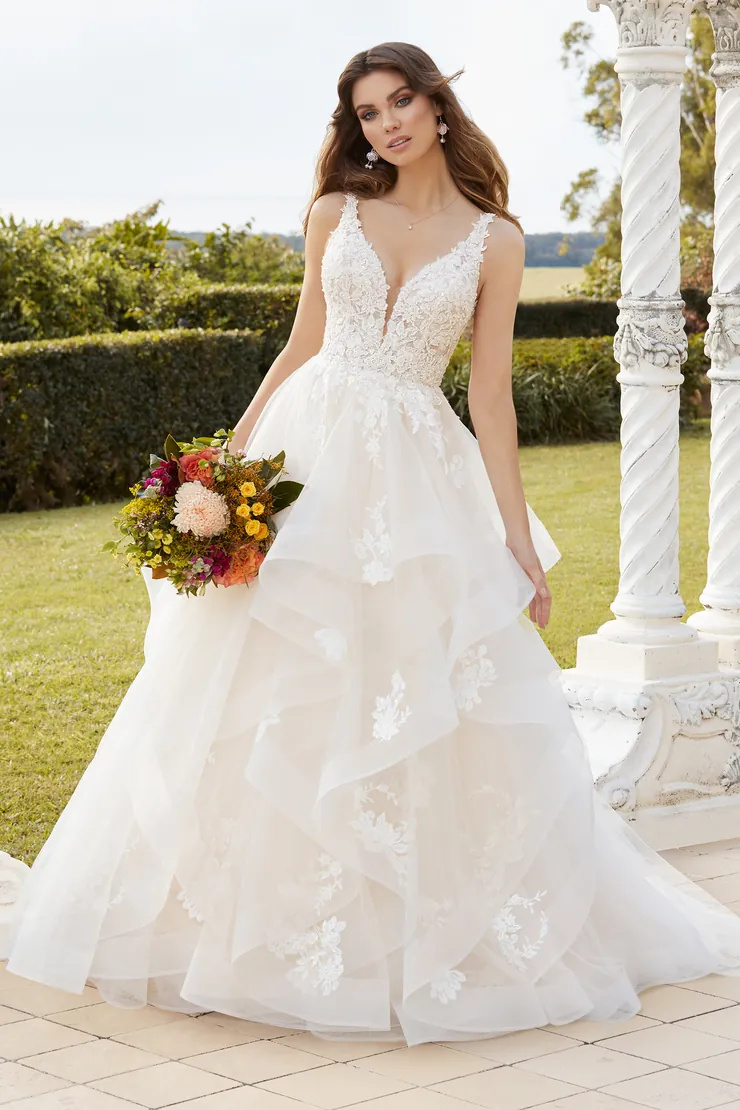 Flirty Floral Tiered Ballgown Wedding Dress #Y12233D
