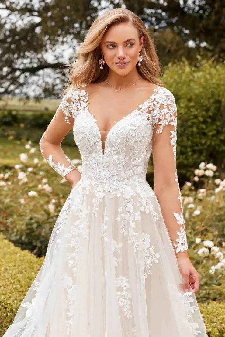 Romantic A-Line Gown With Illusion Long Sleeves #Y22261