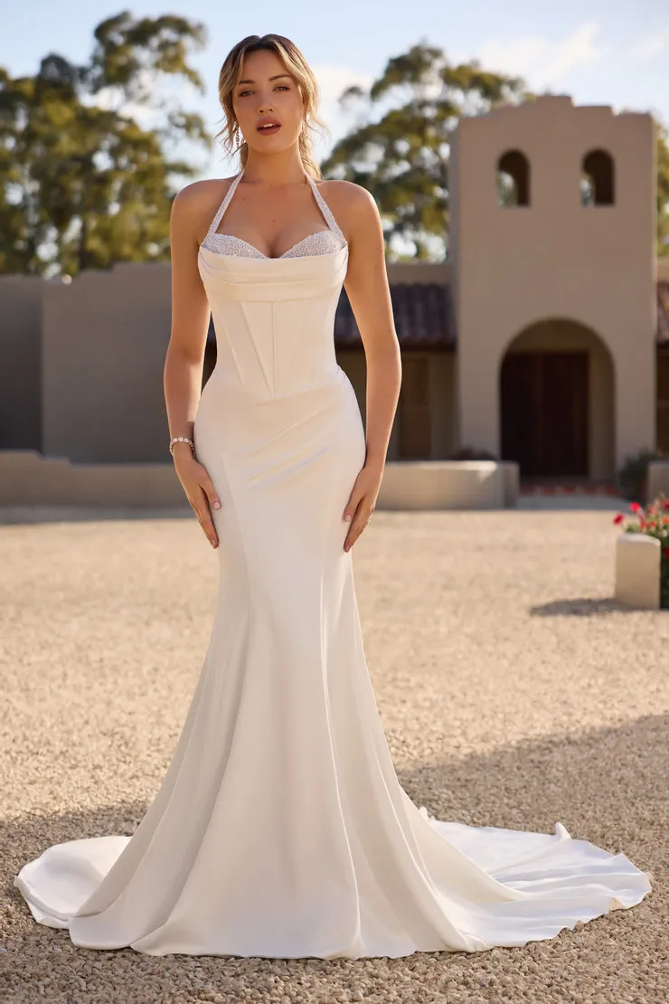 Extravagant Bridal Gown With Beaded Halterneck Straps