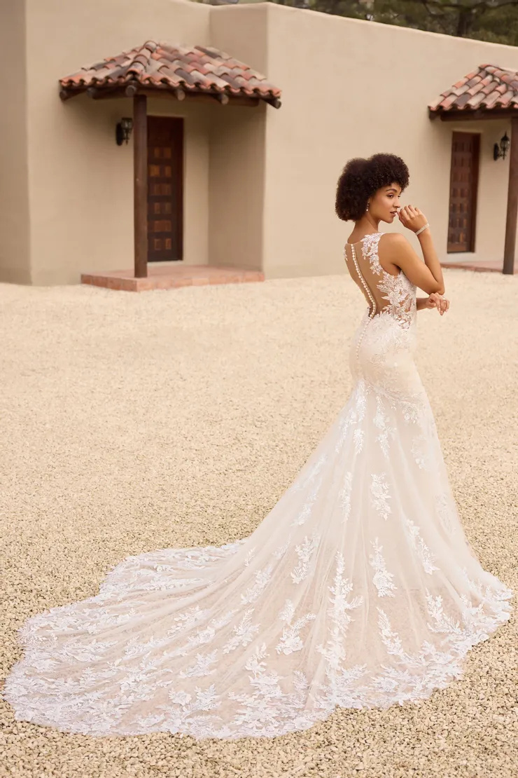 Floral Wedding Dress With Illusion Lace Back # Y3154