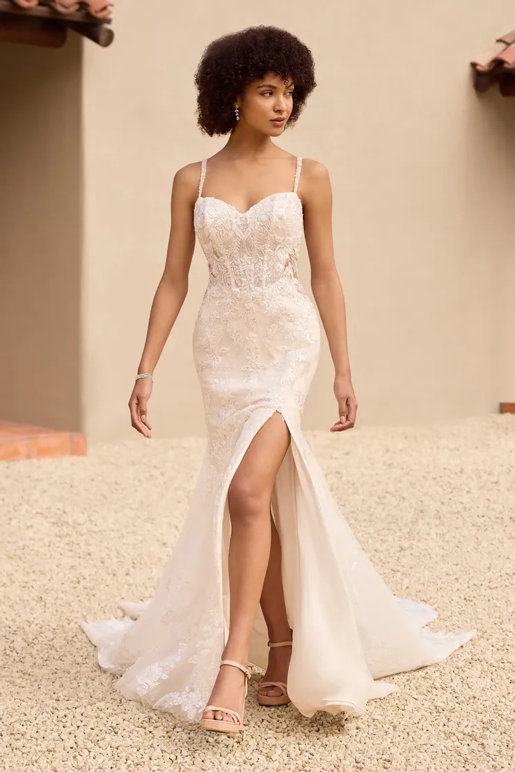 Floral Wedding Dress With Illusion Lace Back # Y3154
