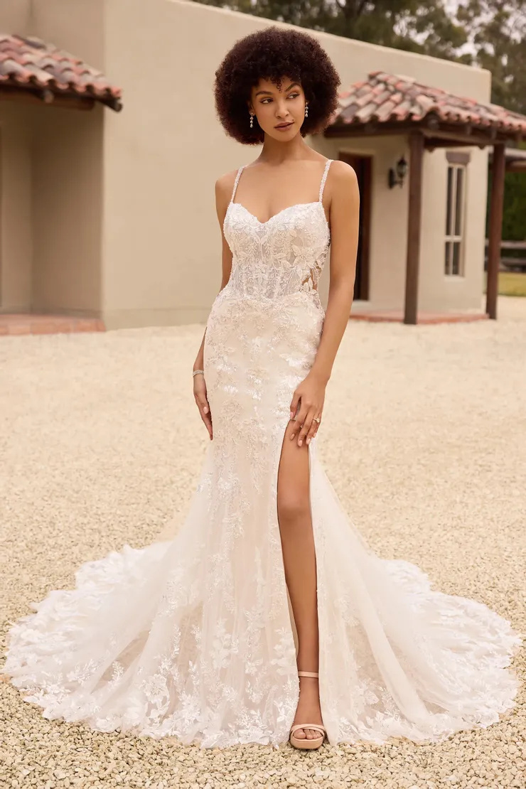 Floral Wedding Dress With Illusion Lace Back # Y3154