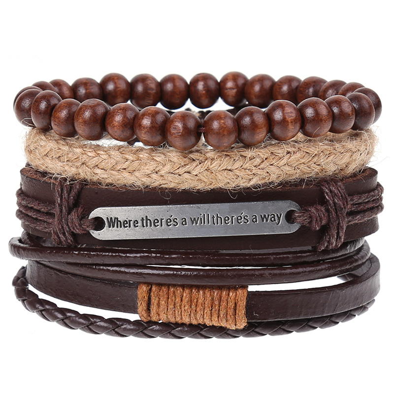 New Vintage Braided Combination Set Cowhide Hand Rope Popular Diy Leather Bracelet Prop-Cosplay Instrumentality Project