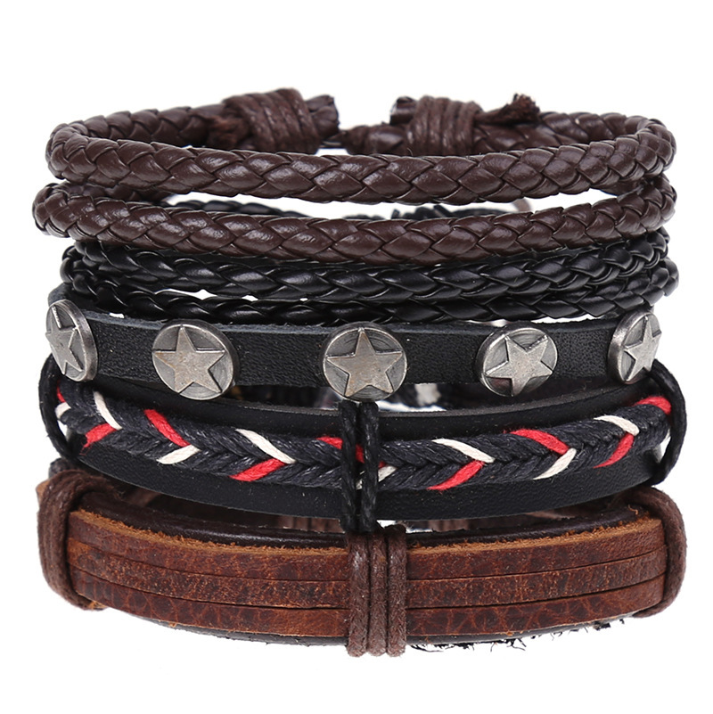 New Vintage Braided Combination Set Cowhide Hand Rope Popular Diy Leather Bracelet Prop-Cosplay Instrumentality Project