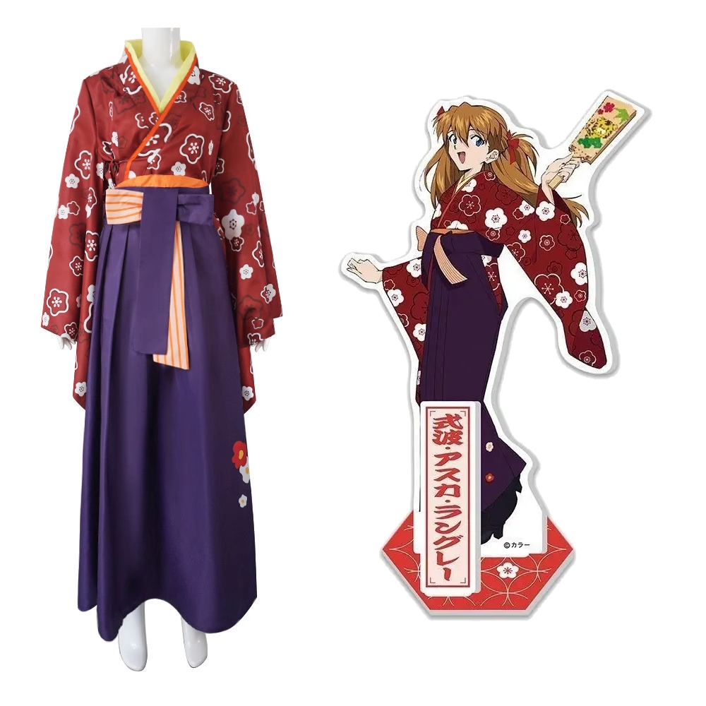 EVA Asuka Langley Shikinami Kimono Japanese Clothing Wafuku Cosplay Costume-Cosplay Instrumentality Project