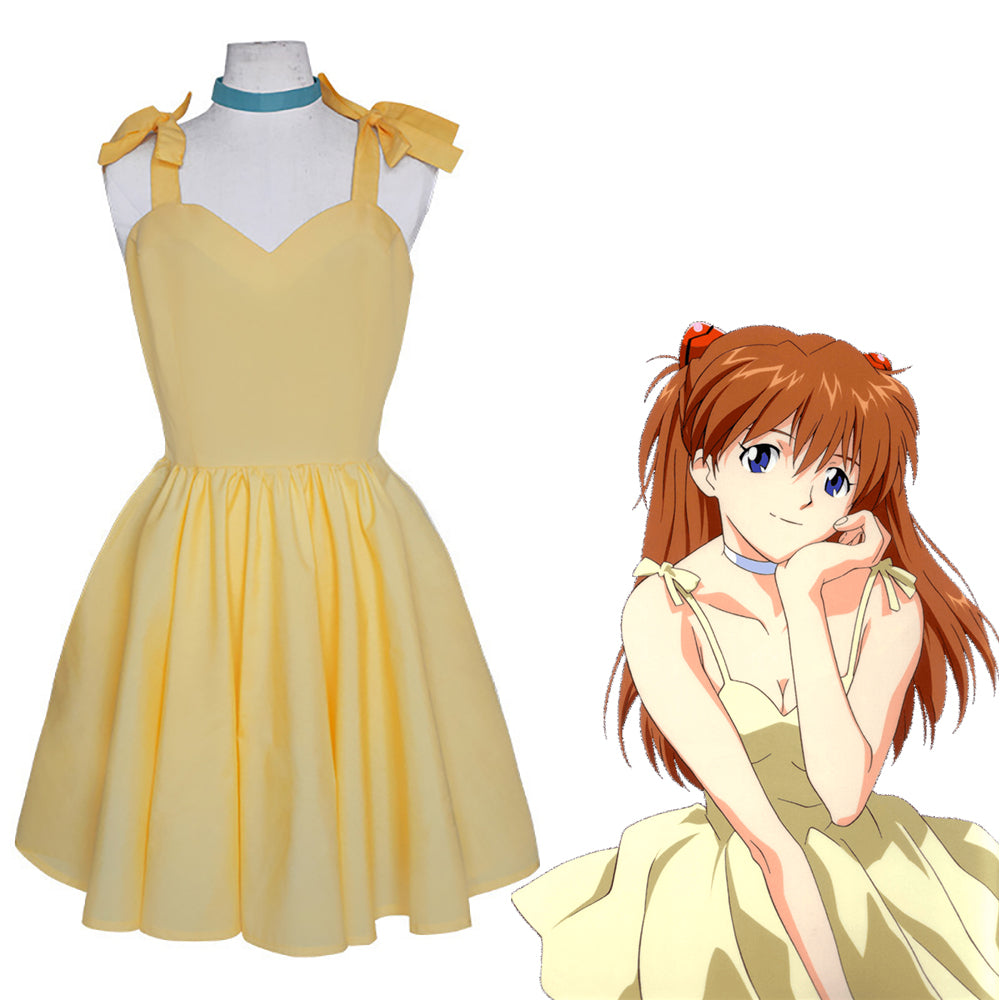 EVA Asuka Langley Shikinami Yellow Dress Cosplay Costume