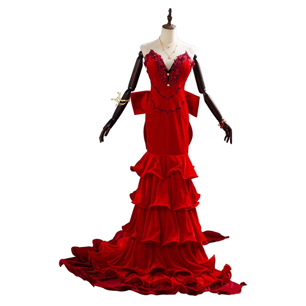 Final Fantasy FFVII Ever Aerith Gainsborough Red Dress Cosplay Costume