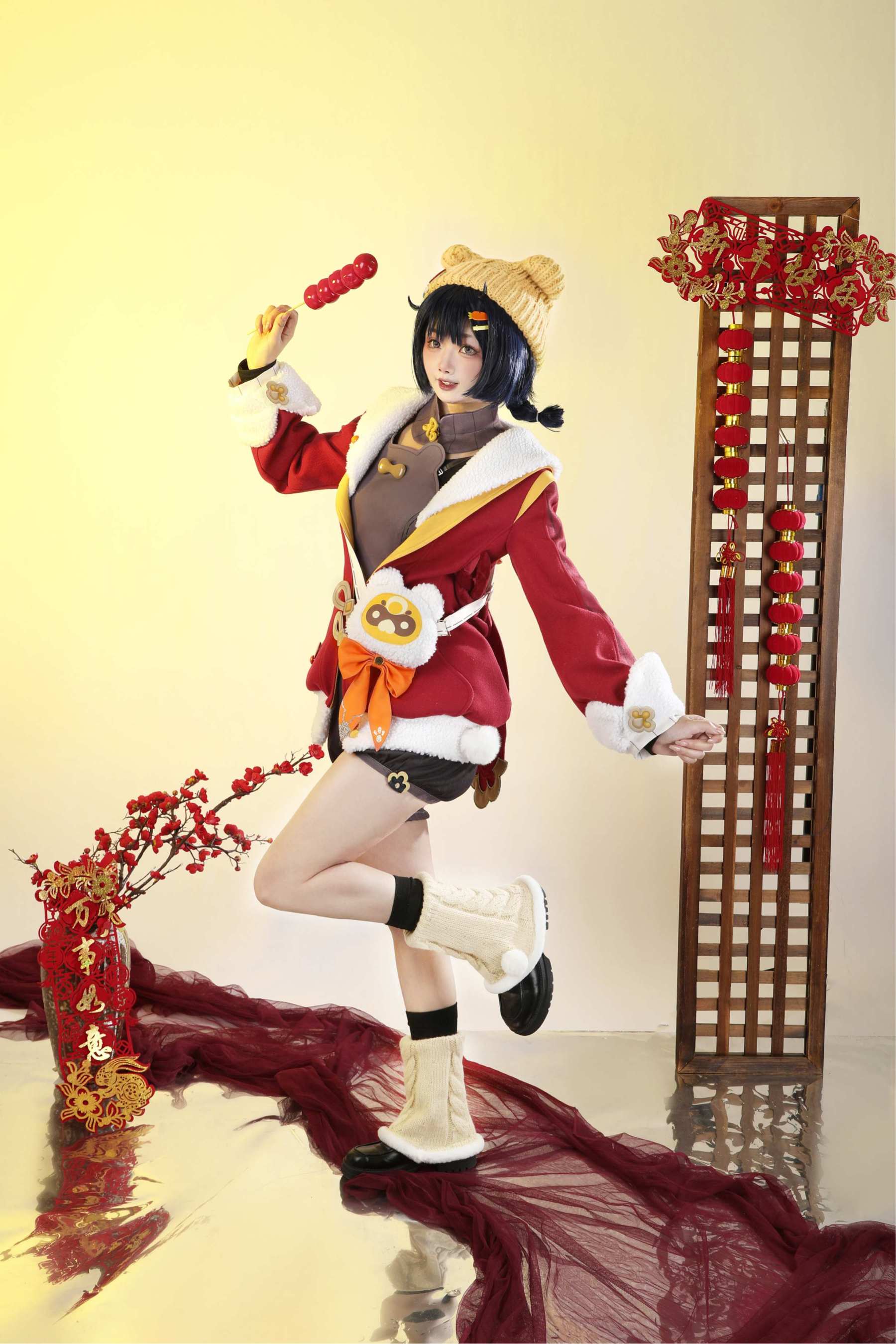 Genshin Impact Xiangling Skin New Year's Cheer Cosplay Costume