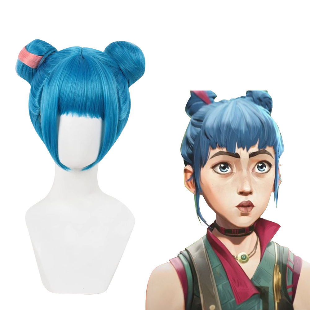 League of Legends Arcane 2 Powder Jinx Alternate Universe Blue Bun Hair Cosplay Wig