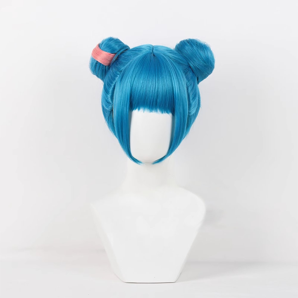 League of Legends Arcane 2 Powder Jinx Alternate Universe Blue Bun Hair Cosplay Wig
