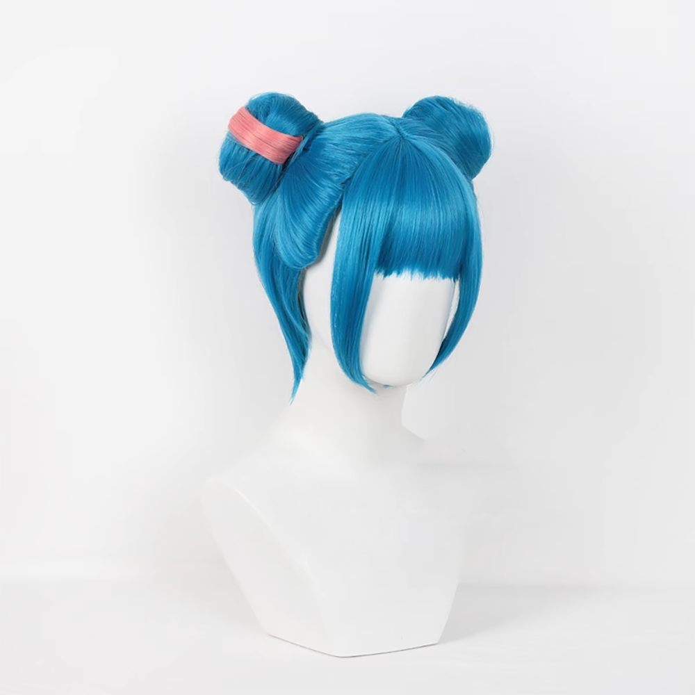 League of Legends Arcane 2 Powder Jinx Alternate Universe Blue Bun Hair Cosplay Wig