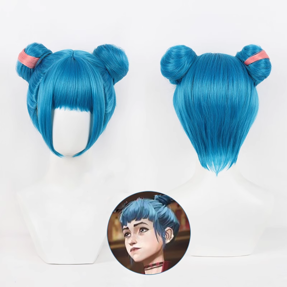 League of Legends Arcane 2 Powder Jinx Alternate Universe Blue Bun Hair Cosplay Wig
