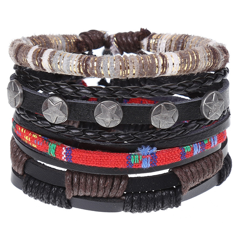 New Vintage Braided Combination Set Cowhide Hand Rope Popular Diy Leather Bracelet Prop-Cosplay Instrumentality Project