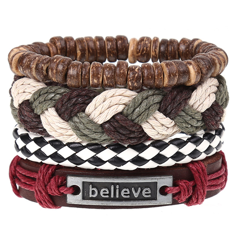 New Vintage Braided Combination Set Cowhide Hand Rope Popular Diy Leather Bracelet Prop-Cosplay Instrumentality Project